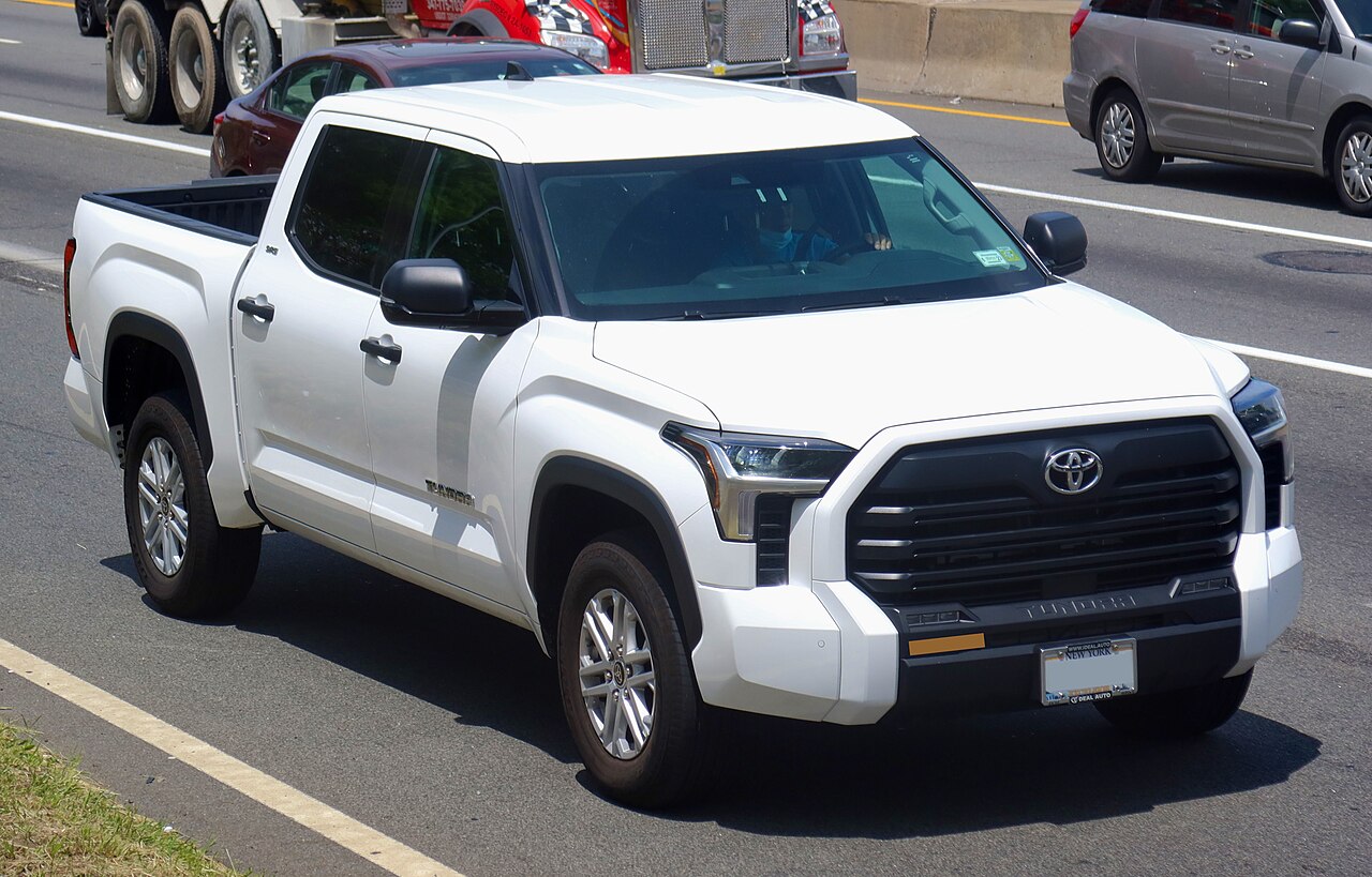 A white 2022 Toyota Tundra CrewMax SR5 seen from the front left